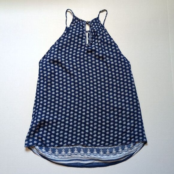Renee C Tank Top Womens S  Blue White Paisley Bandana Keyhole Halter Rayon‎ USA - Picture 8 of 10